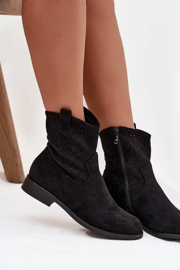 S. BARSKI S. BARSKI Women's Flat Heel Ankle Boots with Openwork Pattern S.Barski