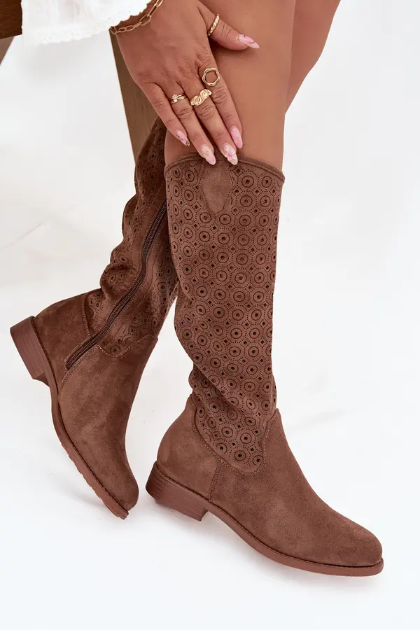 S. BARSKI S. BARSKI Women's Flat Heeled Boots with Perforated Pattern S.Barski