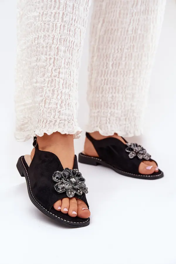 S. BARSKI S. BARSKI Women's Flat Heeled Sandals With Decoration S.Barski KV27-001 Black