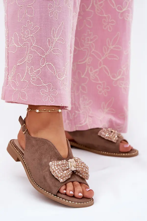 S. BARSKI S. BARSKI Womens Sandals With Bow On Flat Heel Beige S.Barski