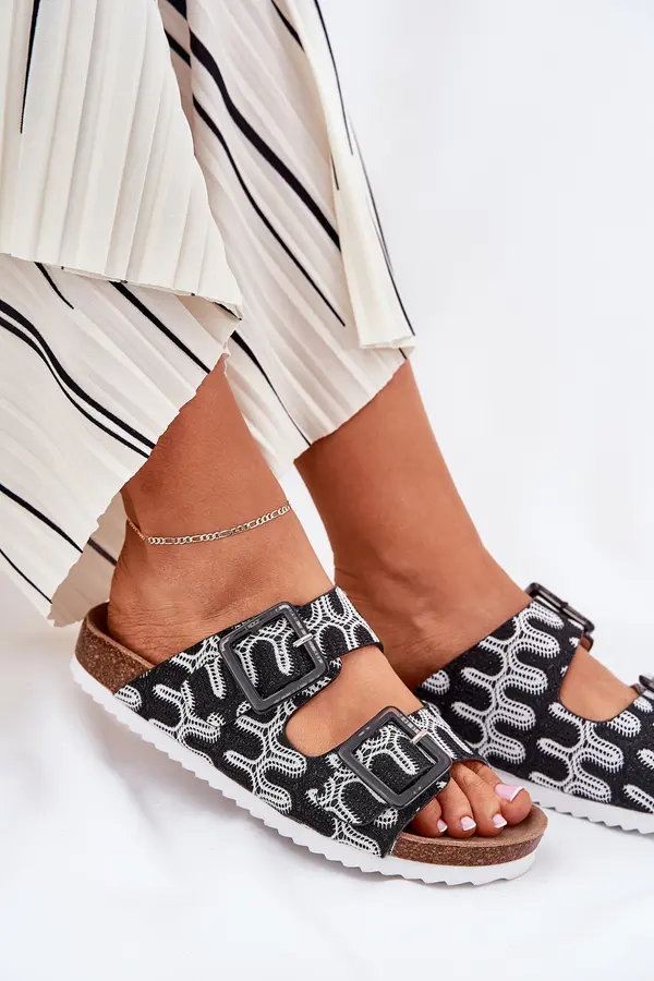 S. BARSKI S. BARSKI Women's Slippers With Buckles And Glitter Black S.Barski