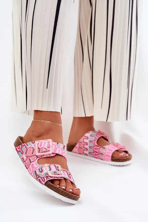 S. BARSKI S. BARSKI Women's Slippers With Buckles And Glitter Pink S.Barski