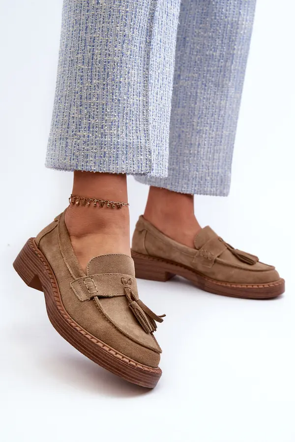 S. BARSKI S. BARSKI Women's Suede Loafers with Fringes D&A Brown