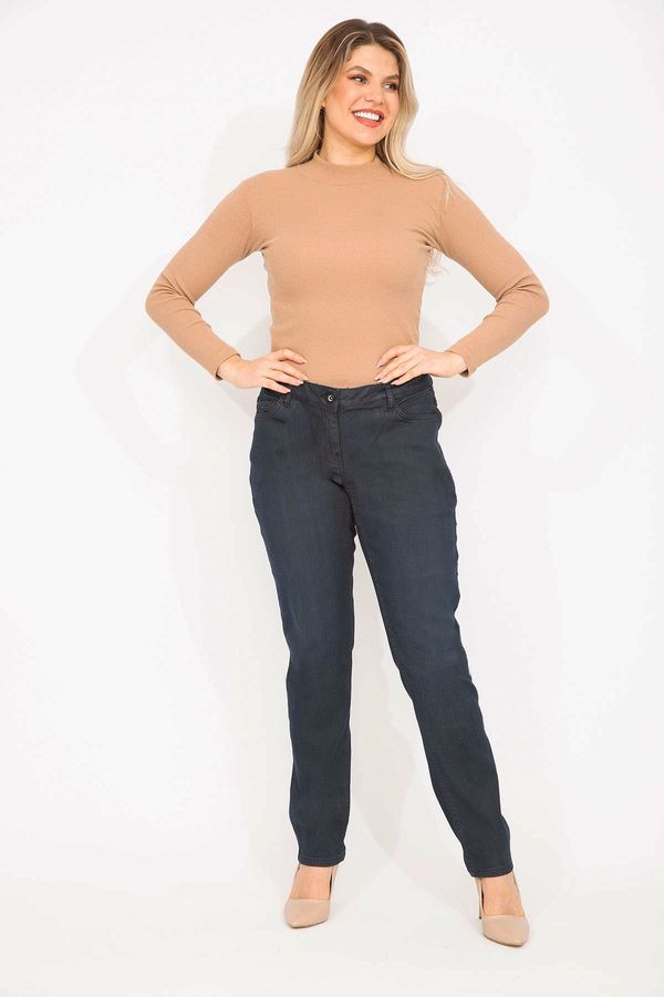 Şans Şans Women's Navy Blue Large Size 5 Pocket Lycra Jeans