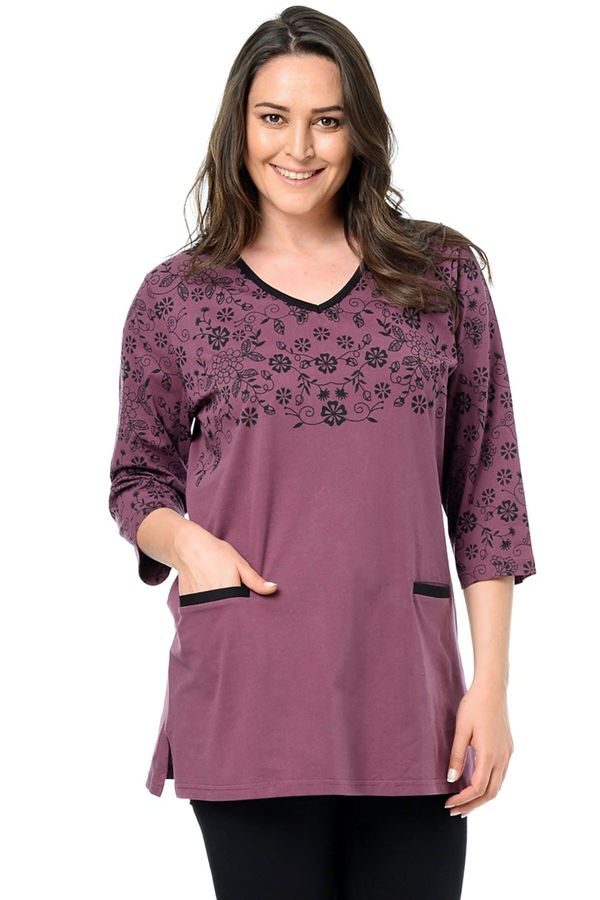 Şans Şans Women's Plum Plus Size Cotton Fabric Pocket Detailed Tunic