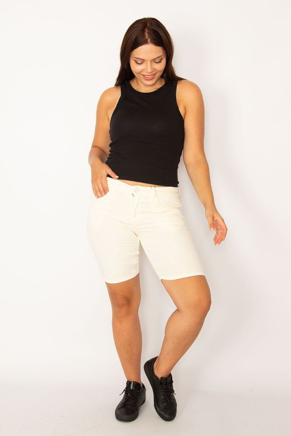 Şans Şans Women's Plus Size Beige 5-Pocket Gabardine Shorts