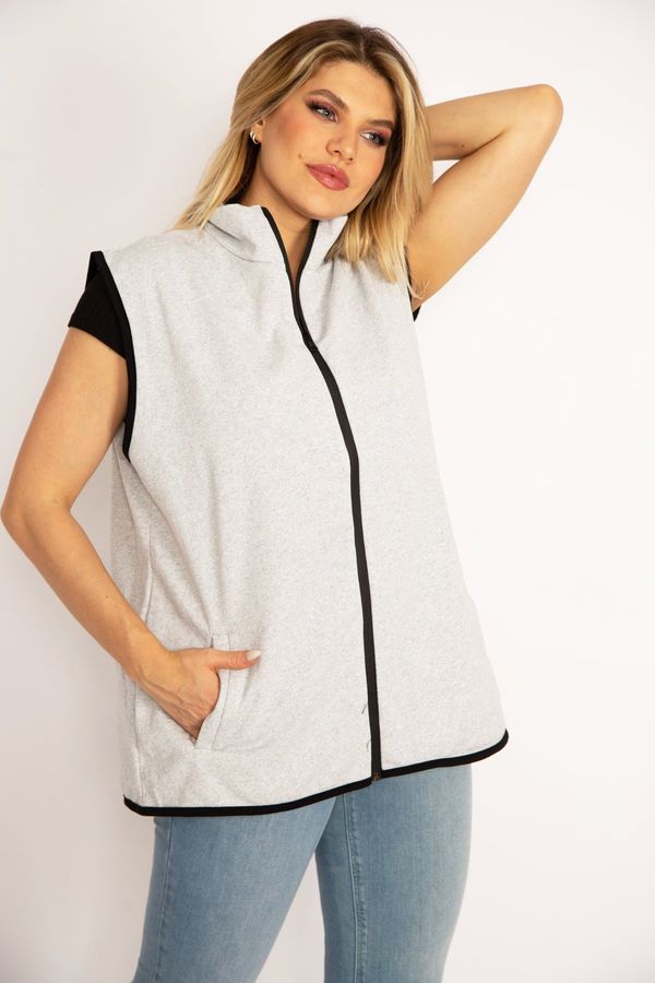 Şans Şans Women's Plus Size Gray Rayon fabric upper, Zippered Pockets Vest