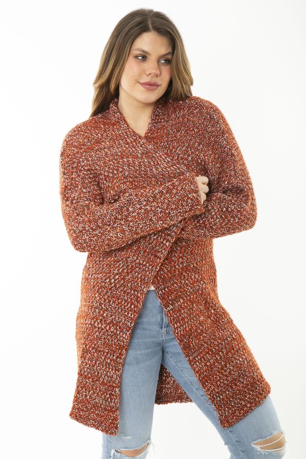 Şans Şans Women's Plus Size Orange Thick Knitwear Cardigan