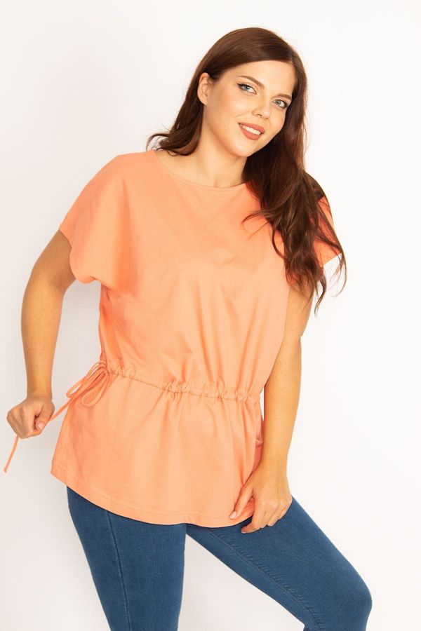 Şans Şans Women's Plus Size Orange Tunnel Laced Low Sleeve Tunic