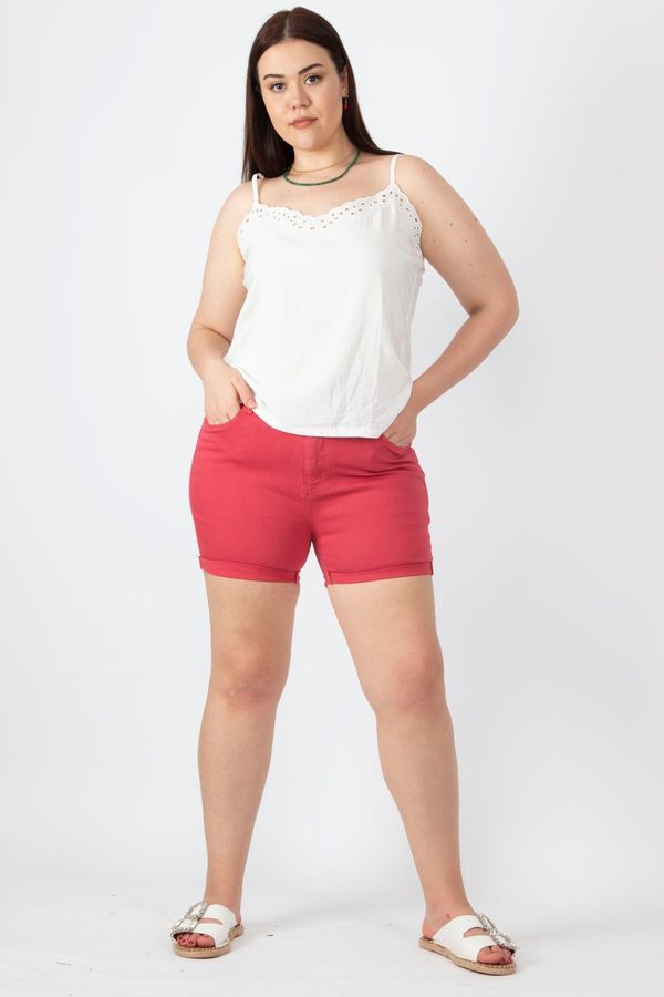 Şans Şans Women's Plus Size Pomegranate Gabardine Fabric Lycra Shorts With Pockets, Double Legs