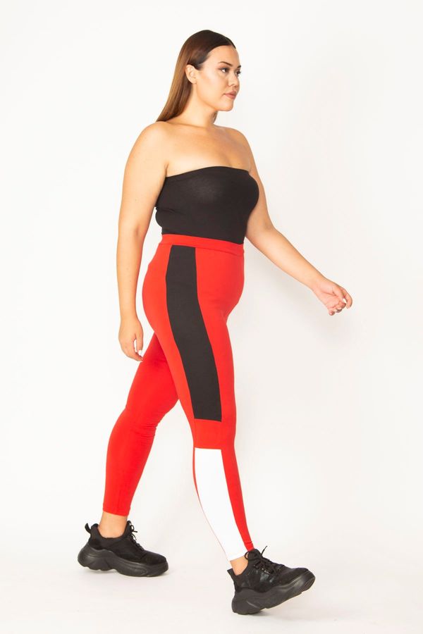 Şans Şans Women's Plus Size Red Cup Detailed Sport Leggings Trousers