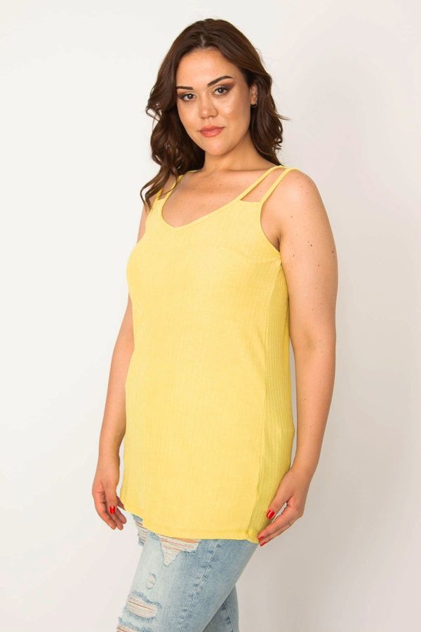 Şans Şans Women's Plus Size Yellow Strap Detailed Striped Blouse