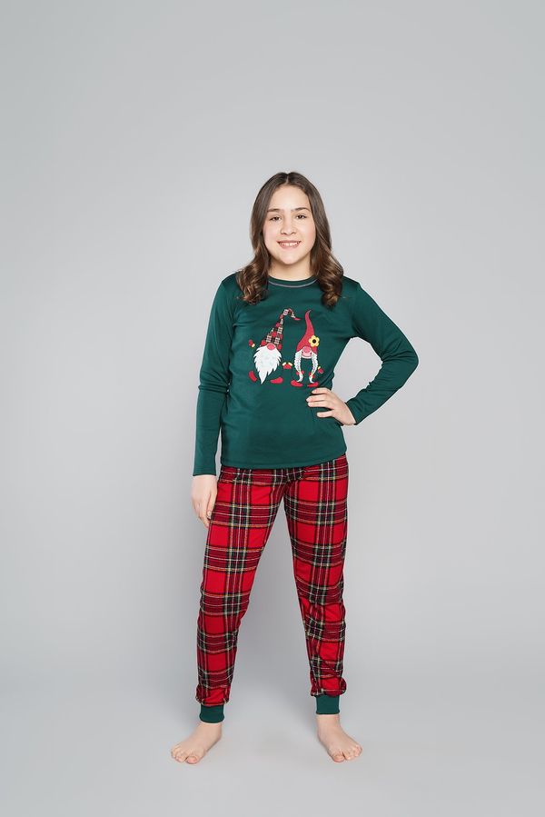 Italian Fashion Santa pajamas for girls, long sleeves, long legs - green/print