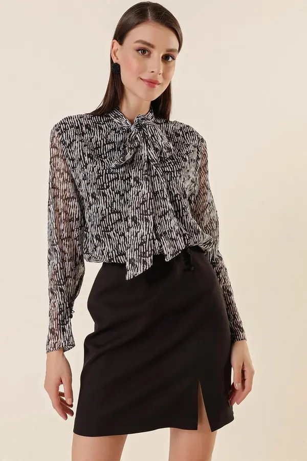 By Saygı Saygı Halterneck Zebra Print Chiffon obleko s črnim oblačilom
