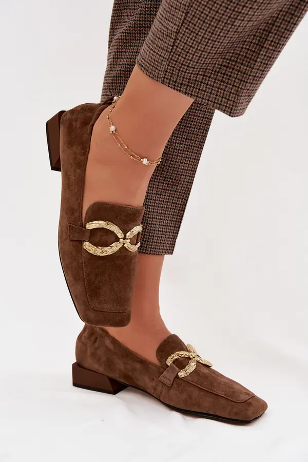 S. BARSKI Semiš mokasini z zlatimi detajli