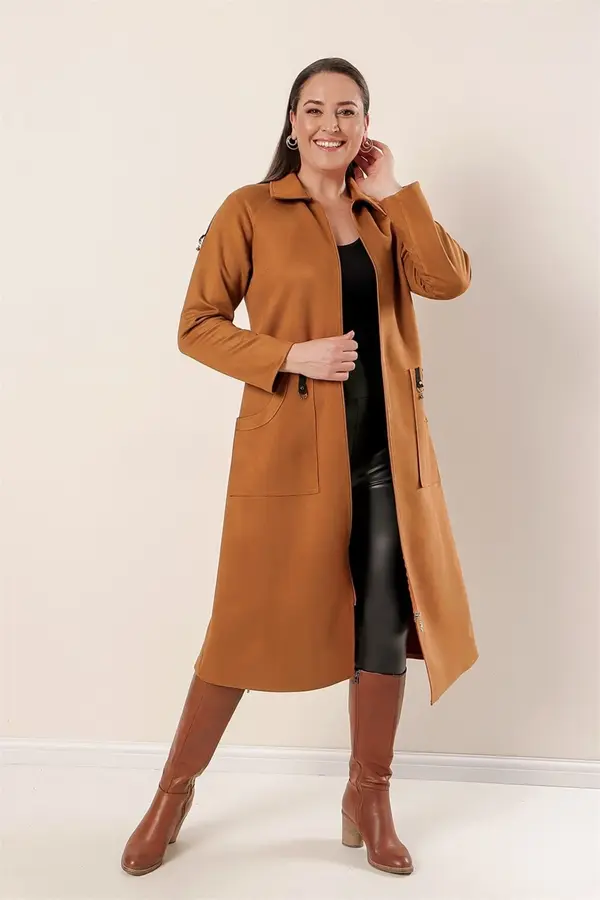 By Saygı Semiš plašč z zadrgo znamke Saygı Plus Size