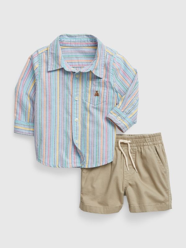 GAP Set of boys' shirt in light blue and shorts in beige GAP