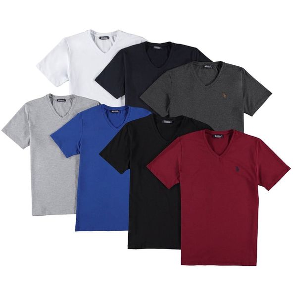 dewberry SET OF SEVEN T8568 DEWBERRY V-NECK MEN'S T-SHIRT-BLACK-NAVY-WHITE-GREY-SAKS-ANTHRACITE-BURGUNDY