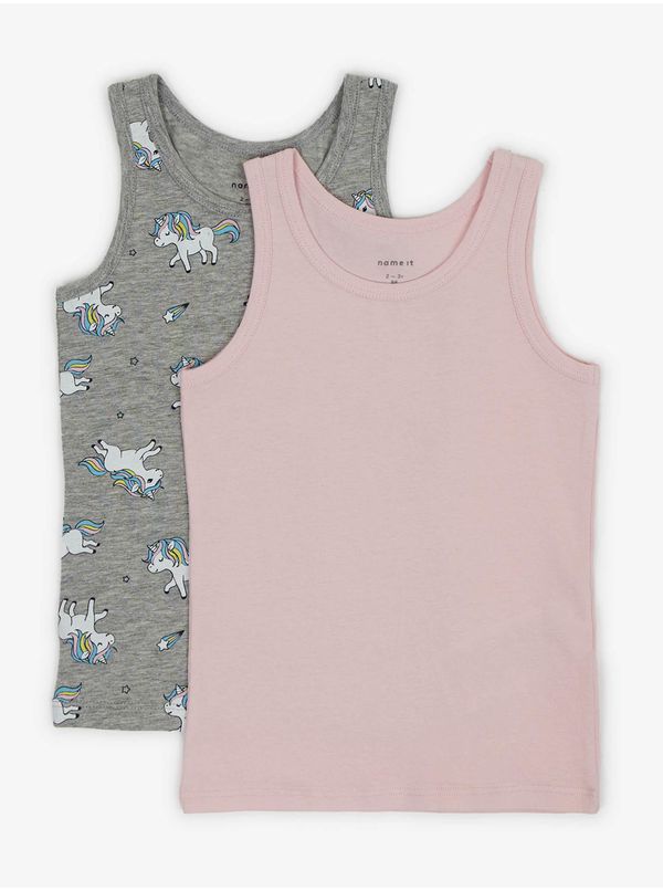 name it Set of two girly tank tops in gray and pink color name it Unicorn - Girls