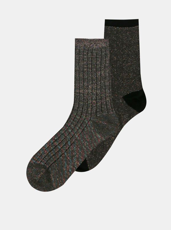 Only Set of two pairs of dark grey patterned socks ONLY Coffee - Women
