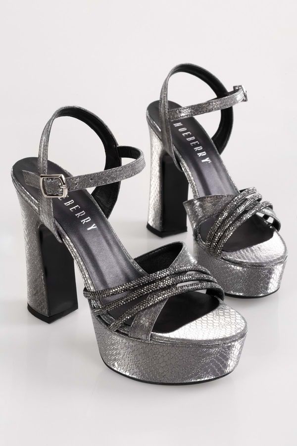 Shoeberry Shoeberry Women's Giana Platinum Honeycomb Stone Platform Heeled Shoes