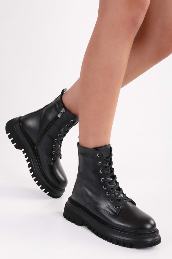 Shoeberry Shoeberry Women's Joop Black Laced Thick Sole Boots