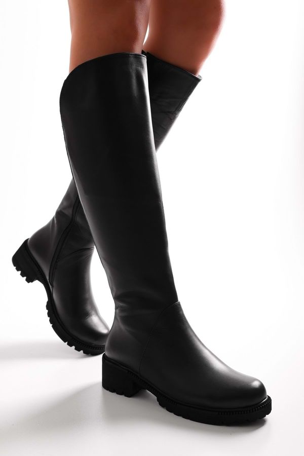 Shoeberry Shoeberry Women's Malissa Black Genuine Leather Heeled Boots Black Genuine Leather