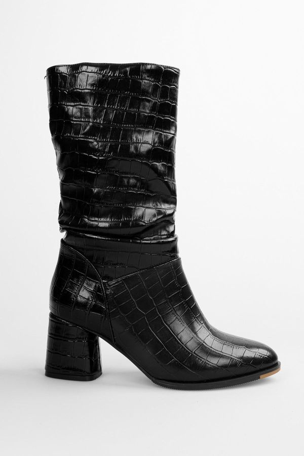 Shoeberry Shoeberry Women's Nollie Black Crocodile Heeled Gusseted Boots