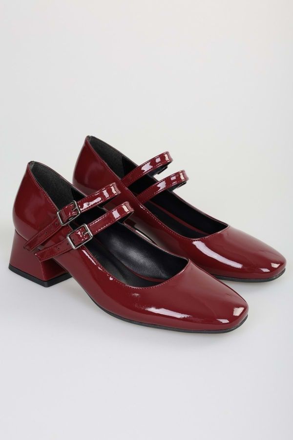 Shoeberry Shoeberry Women's Woody Burgundy Patent Leather Heeled Shoes