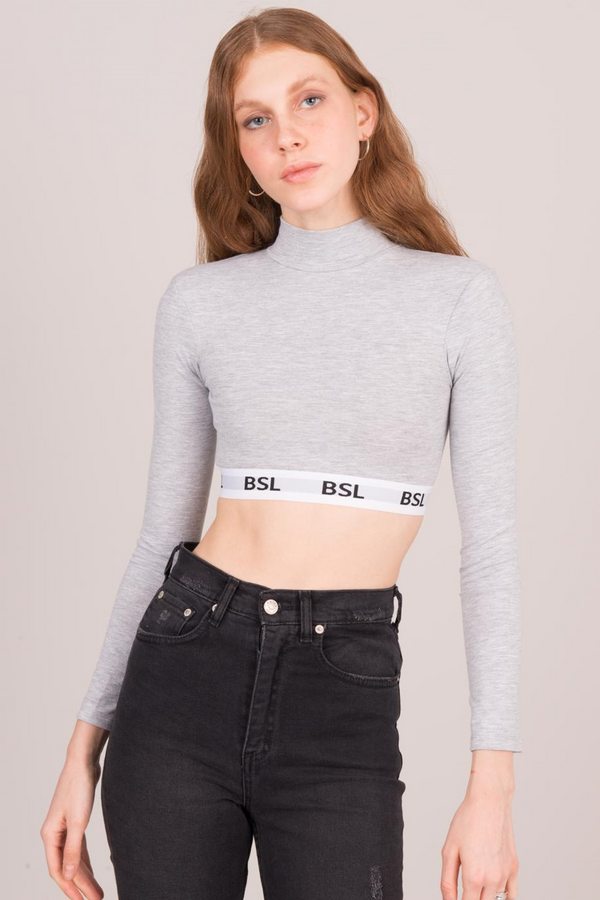 Fashionhunters Short top BSL grey turtleneck