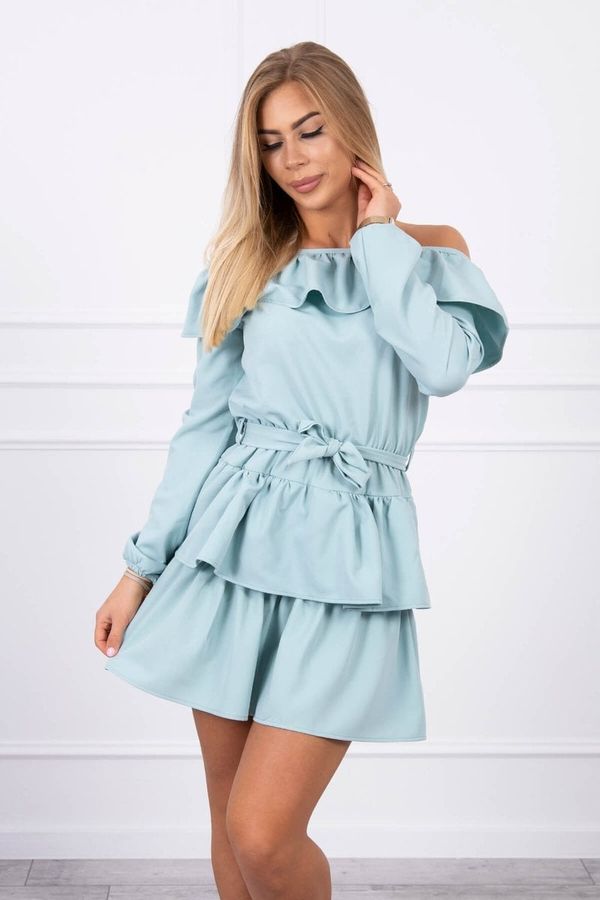 Kesi Shoulder dress with tie at the waist mint