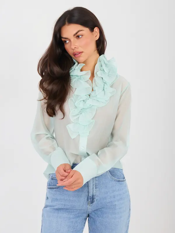 Factory Price Šifonska bluza z volančki v barvi mete
