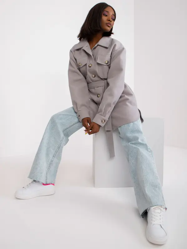 LAKERTA Siva srajčna jakna s pasom