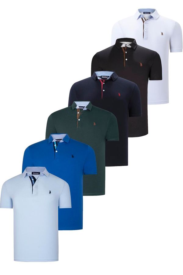 dewberry SIX SET T8582 DEWBERRY MENS T-SHIRT-BLACK-WHITE-NAVY BLUE-GREEN-SAKS BABY BLUE