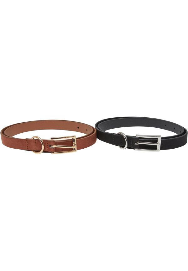 Urban Classics Slim synthetic velour leather belt 2 pcs black/silver + brown/gold