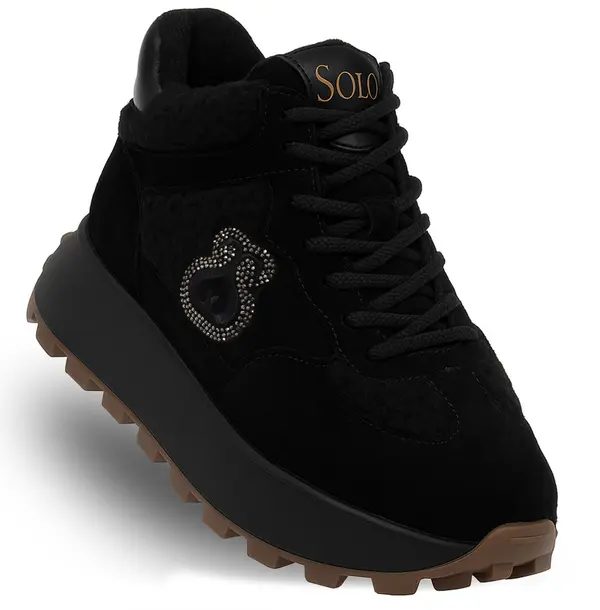 SOLO SOPRANI COUTURE Snežni škornji iz brušenega usnja s krznom