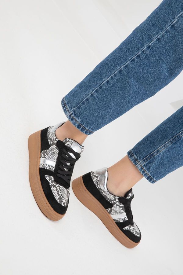 Soho Soho Black-Black Snake Women's Sneaker 19968