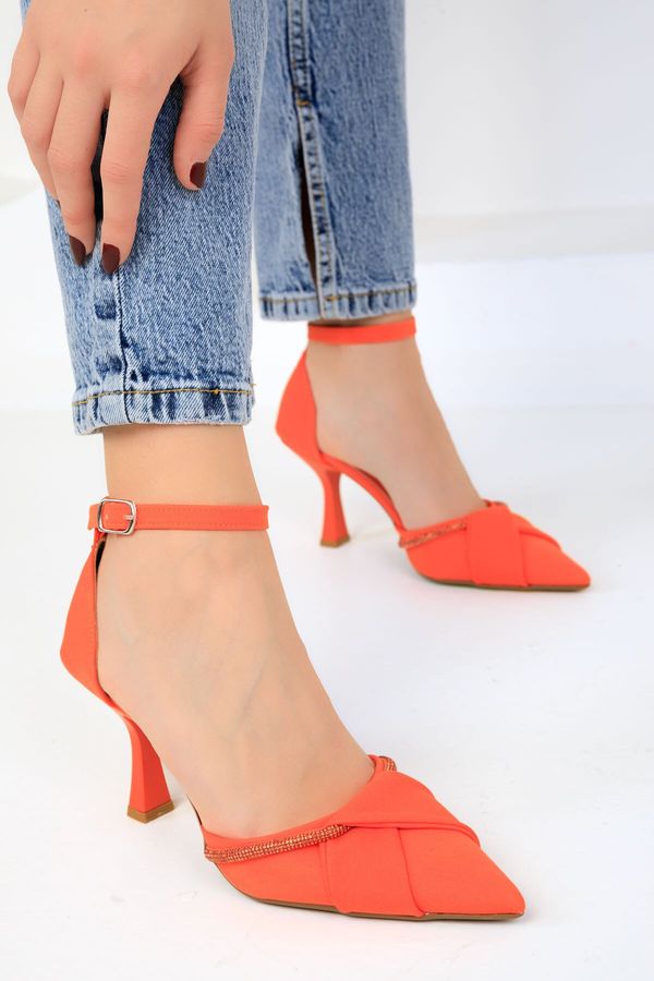 Soho Soho Orange Matte Satin Women's Classic Heeled Shoes 18899