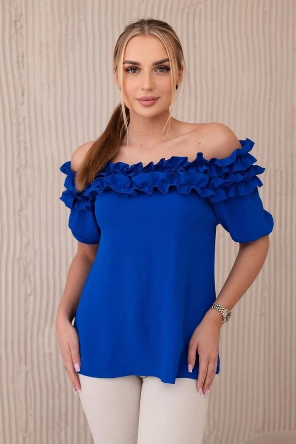 Kesi Spanish blouse with a small ruffle cornflower blue