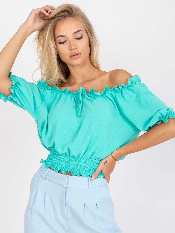 Fashionhunters Spanish mint blouse with elasticated pleats