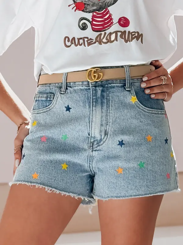 DStreet Spodenki damskie jeansowe STARSHINE niebieskie Dstreet