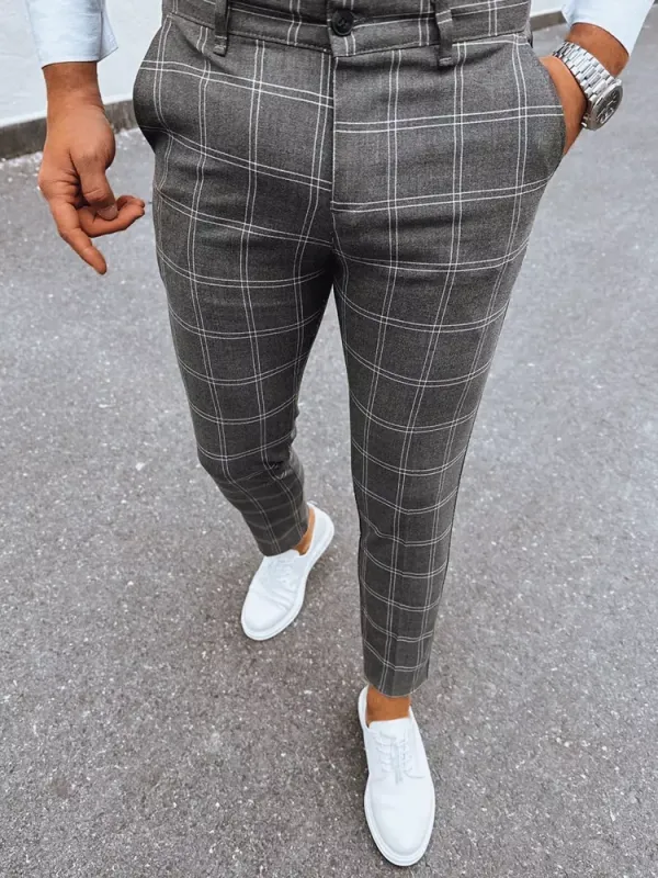 DStreet Spodnie męskie chinosy w kratę ciemnoszare Dstreet