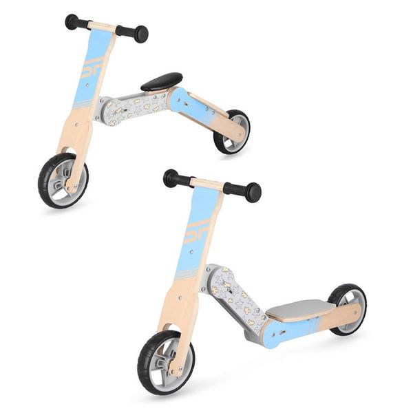 Spokey Spokey WOO-RIDE MULTI - Wooden children's balance bike and scooter in one, blue