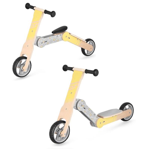 Spokey Spokey WOO-RIDE MULTI - Wooden children's balance bike and scooter in one, yellow