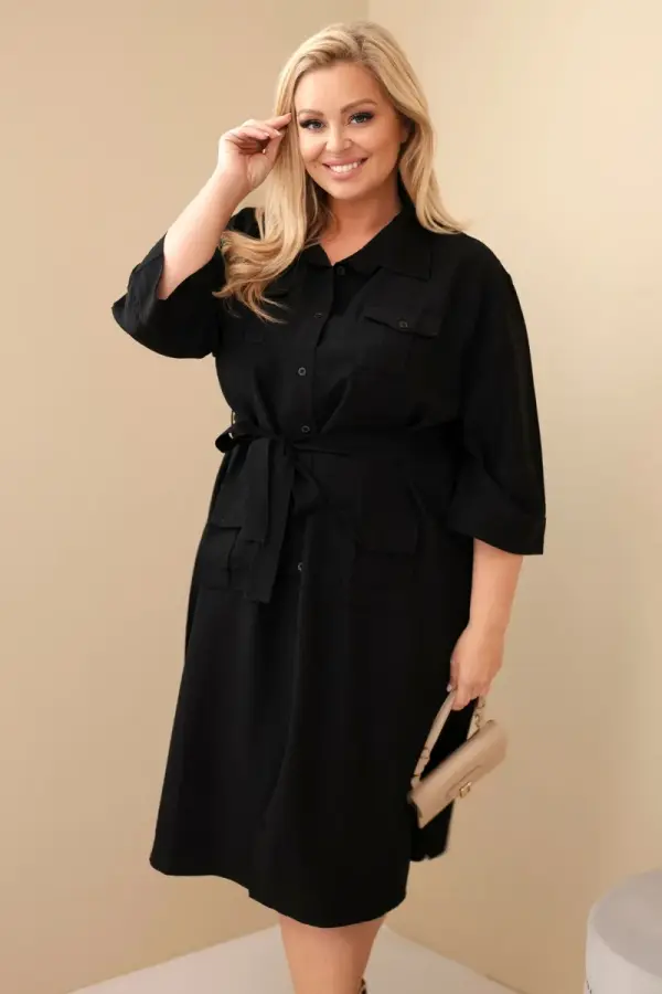 Kesi Srajčna obleka s pasom za ženske velikosti Plus Size