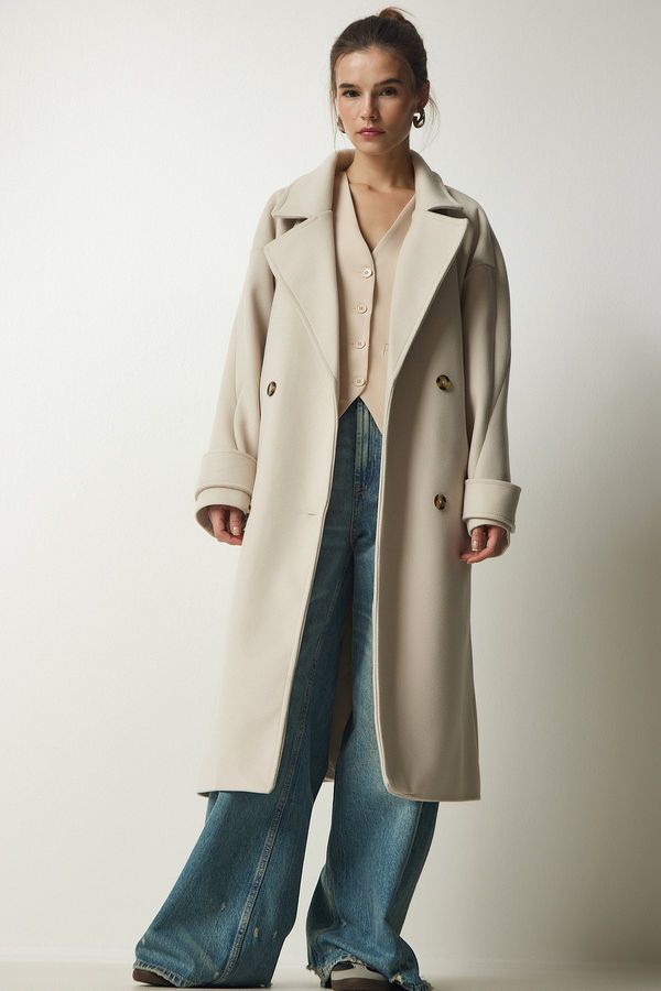 Happiness İstanbul Sreča Istanbul Ženska krema Dvojni prsni vrat Pas prevelik Cachet plašč