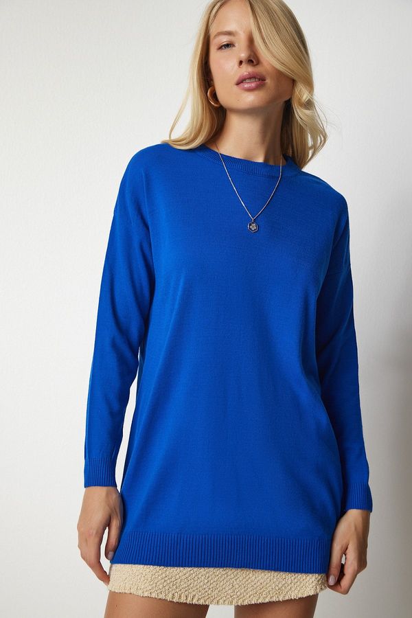 Happiness İstanbul Sreča İstanbul Ženska modra posadka Vrat Osnovni pulover