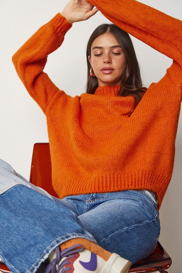 Happiness İstanbul Sreča İstanbul Ženska oranžna stoječa ovratnica Osnovni pulover za pletenine