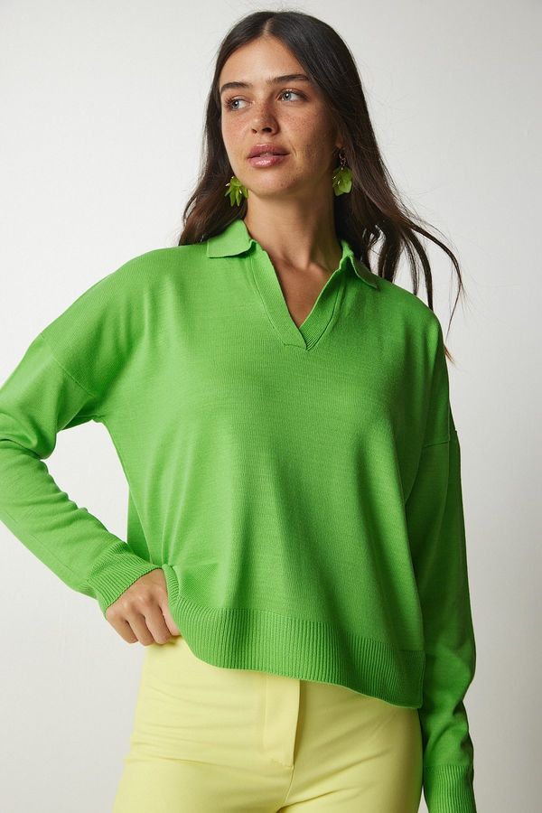 Happiness İstanbul Sreča Istanbul Ženska svetlo zelena polo ovratnica Osnovni pulover