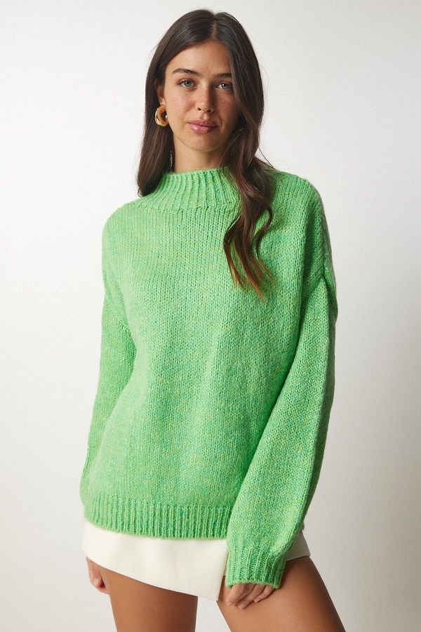 Happiness İstanbul Sreča Istanbul Ženska svetlo zelena stoječa ovratnica Osnovni pulover za pletenine